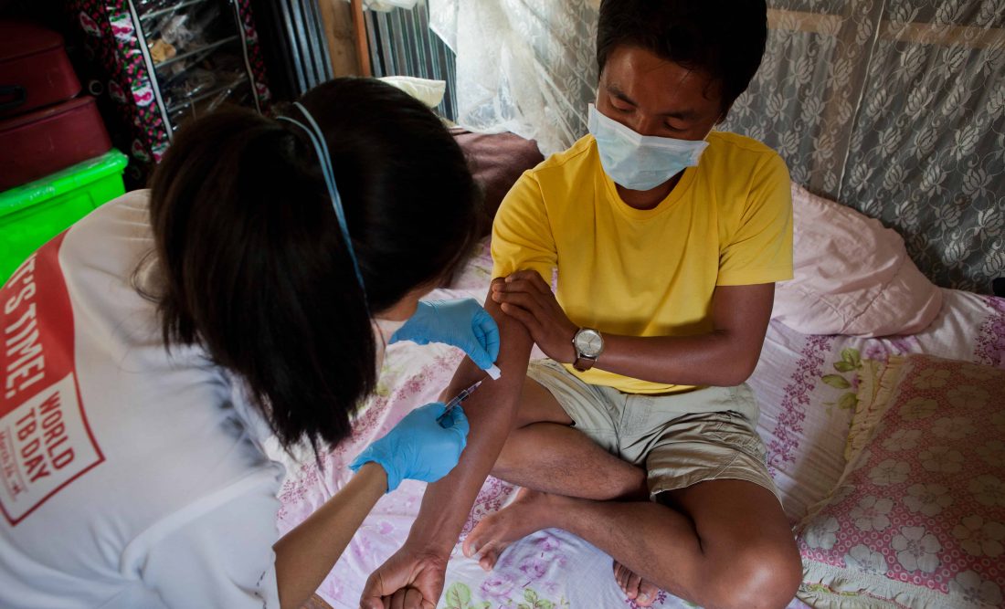 S. Thangkhoshin Hookip is receiving treatment for MDR-TB in which a nurse visits each day to administer an injection and watch him take his pills. © JAN-JOSEPH STOK
